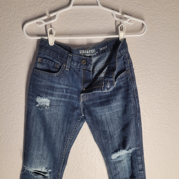 Classic Signature Levi Strauss Skinny Distressed Shredded Jeans Stonewashed - Picture 4 of 10